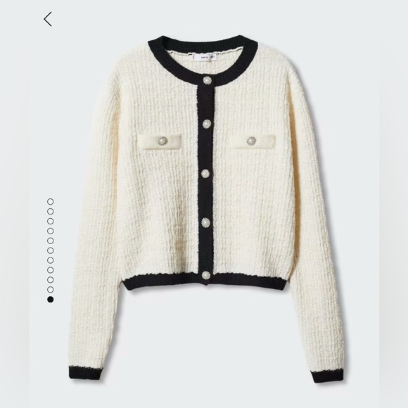NWT Mango Pocket Tweed Cardigan Sz XL Extra Large Off White Cotton Blend Office